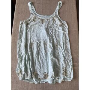 DAISY ISLAND Embroidered Sleeveless Tunic Top Aqua Blue with Gold Detail XL